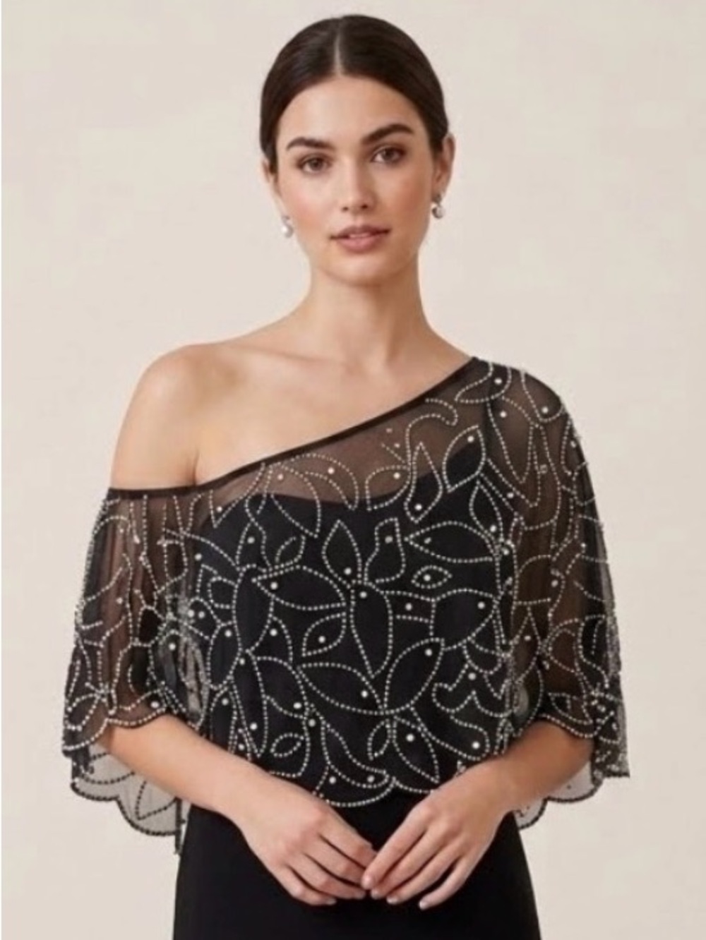 MSK Black Maxi Dress with Beaded Overlay. NWT
